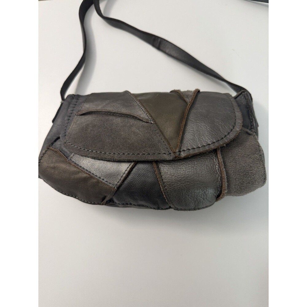 Vintage Lucky Brand Gray Leather/Suede Patchwork Handbag Purse Crossbody